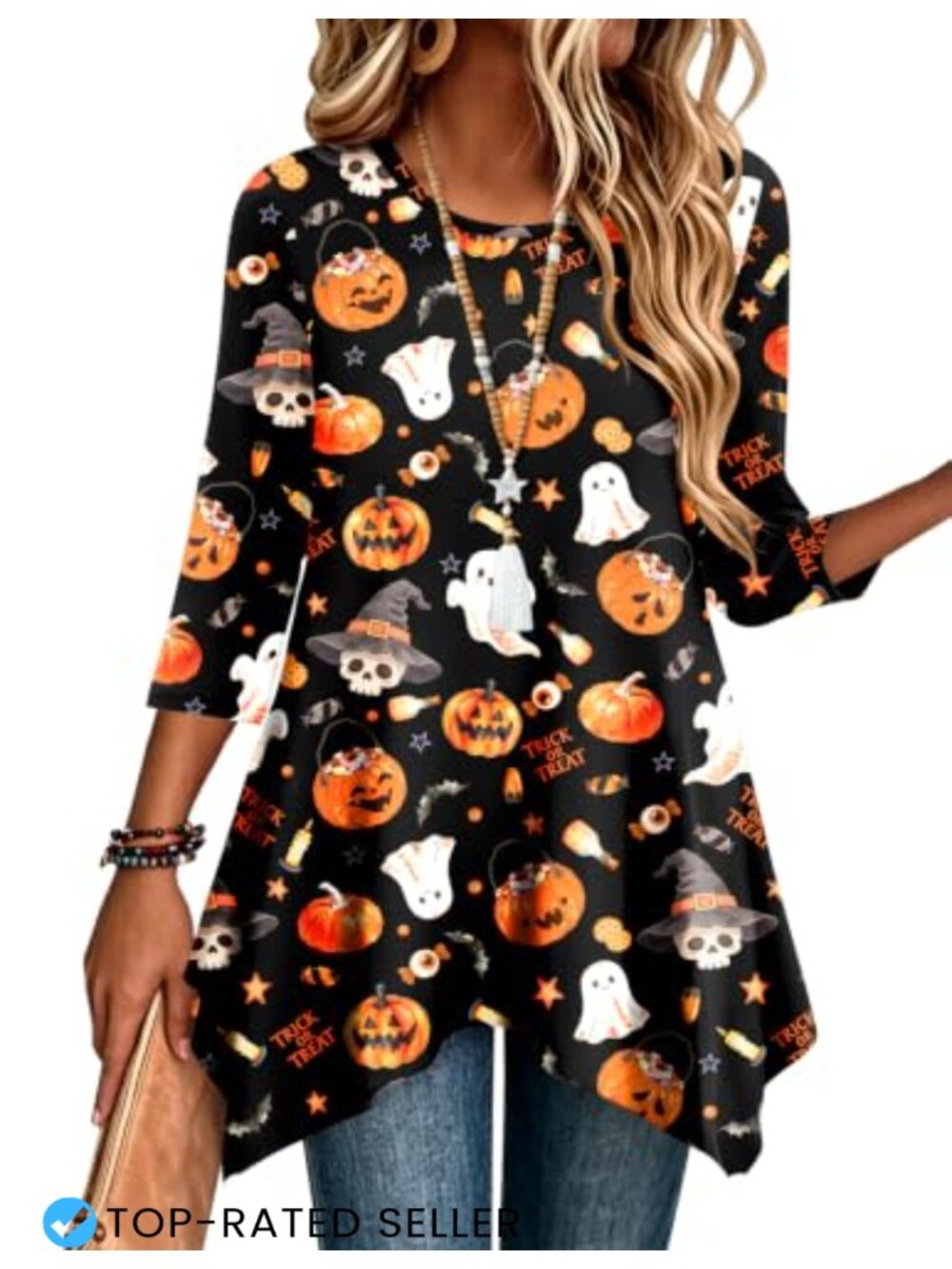 Womens Plus Size Tunic Top 3/4 Sleeve Boho Shirt Loose Fit Dressy